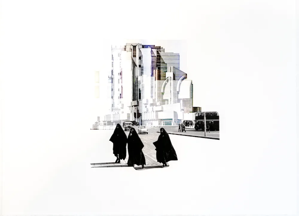 Sama Alshaibi, 'Paper Monuments', 2025, Mixed media collage, 57 x 76 cm.webp