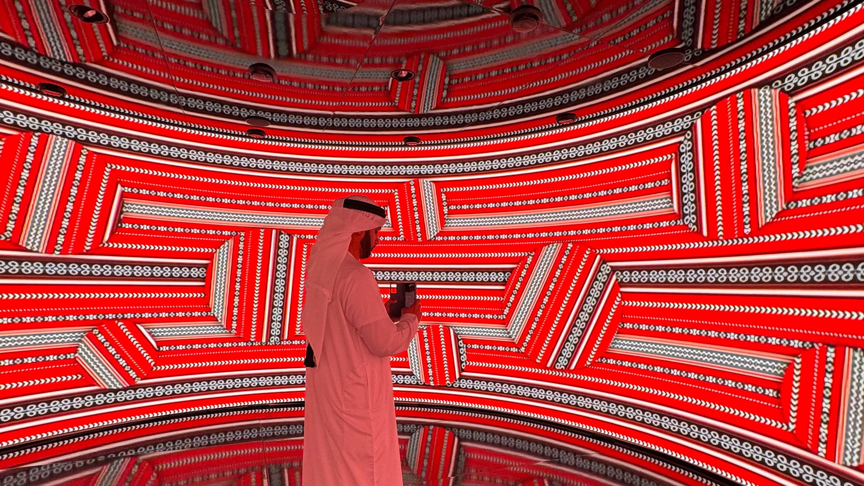 Installation view of Dr. Ahmad AlAttar’s Sadu Bonanza (2025) from the Merely Random exhibition, Art in Space, Dubai, in January 2025.jpg